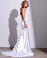 SAMPLE SALE: NUDE SATIN QIPAO DATE. USA 4